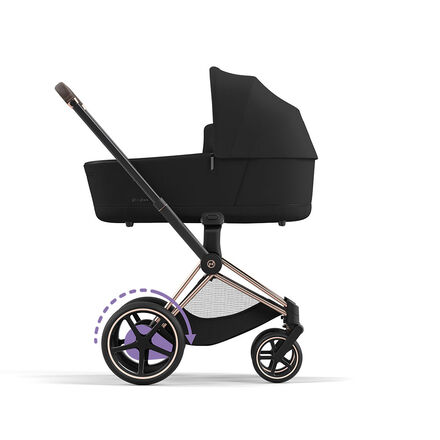 CYBEX Platinum Stroller Priam Lux Carry Cot shown on e-Priam Frame